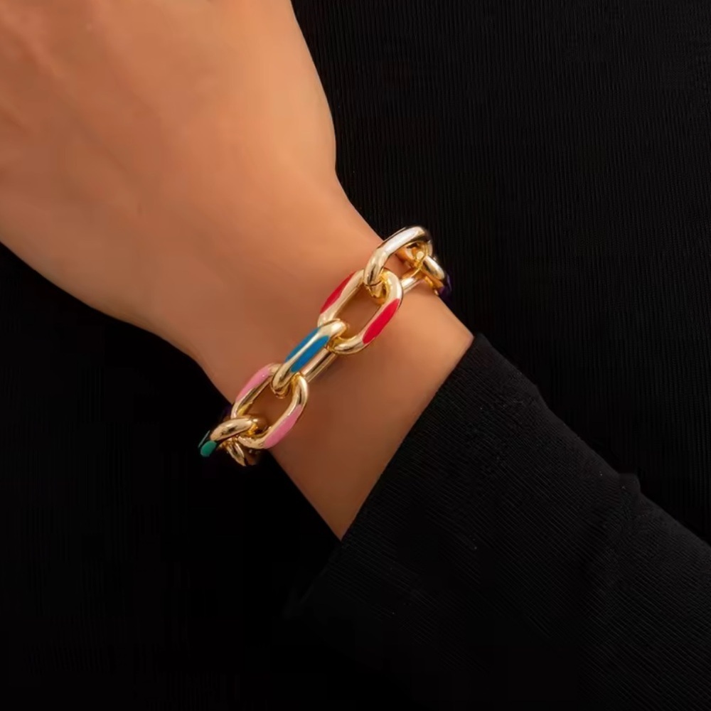 Colorful Gold Chain Necklace and Bracelet Set - Picture 5 of 16